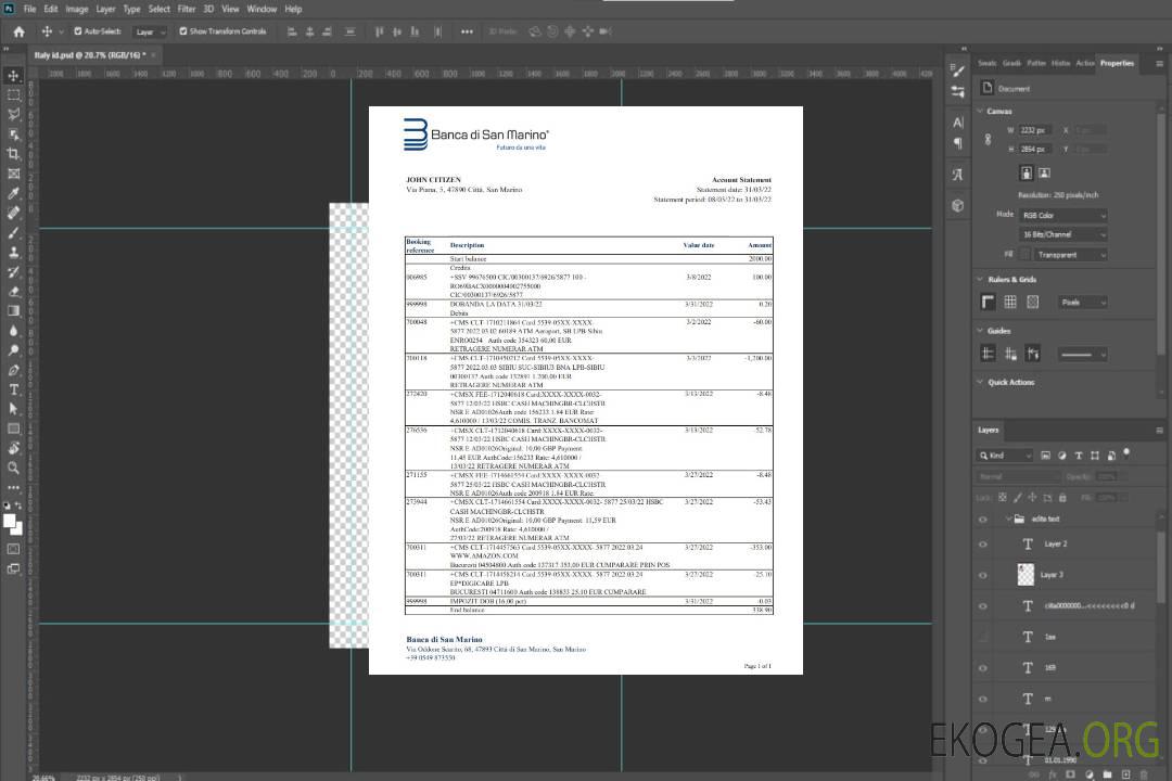 Relevé bancaire de la Banca di San Marino de Saint-Marin xls template Relevé bancaire de la Banca di San Marino de Saint-Marin xls template